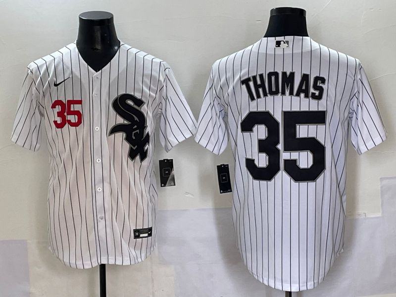 Men 2025 Chicago White Sox 35 Thomas White Stripe Game Nike MLB Jersey style 3